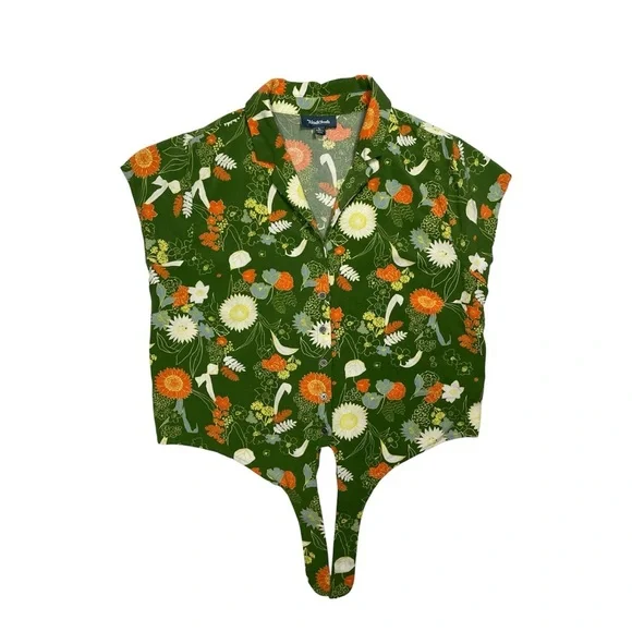 ModCloth Floral Tie-Front Button Down Blouse โ Size L - Picture 2 of 11